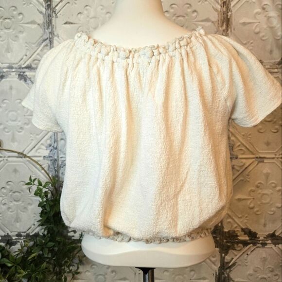 Madewell Texture & Thread Drawstring Top Smocked Round Neck Cotton Size XS - Picture 3 of 13